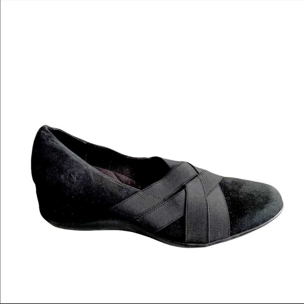 BROWNS Suede Slip On Wedge Shoes Black 7.5